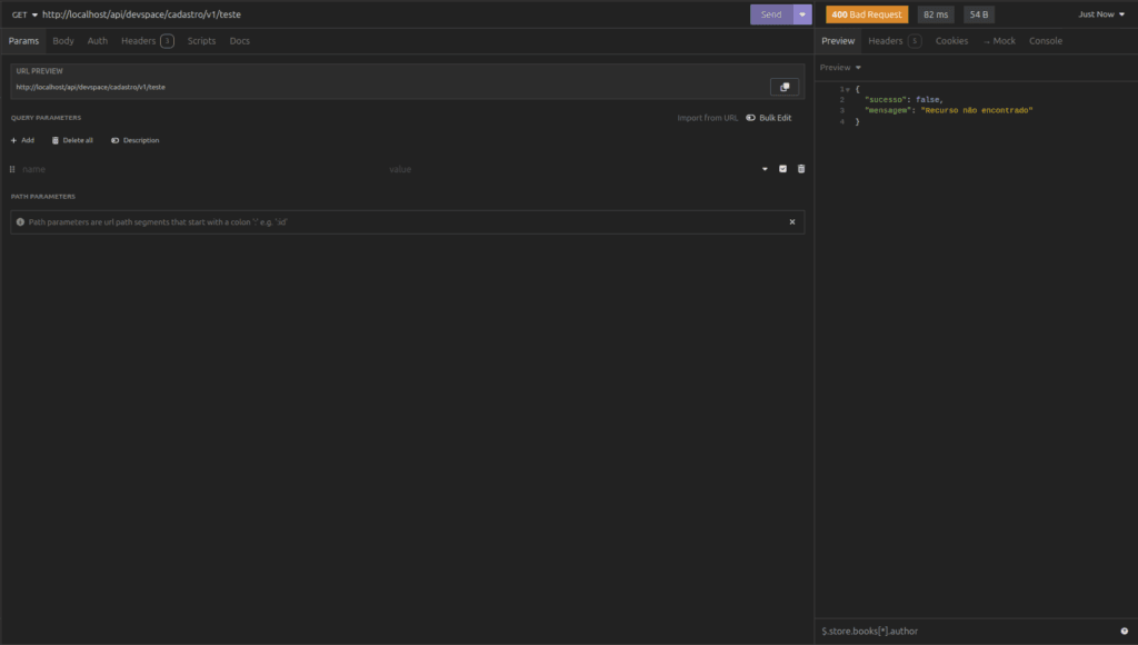 APIs RESTful - Testando requisições com recursos não cadastrados - DevSpace